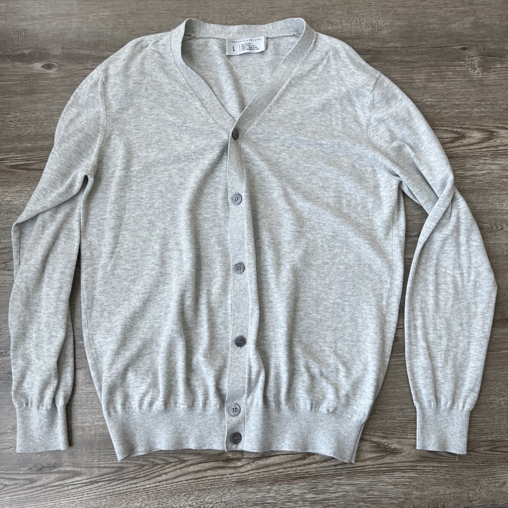 Combatant Gentlemen V-Neck Cardigan Mens Large Grey Regular Fit Italian Cotton